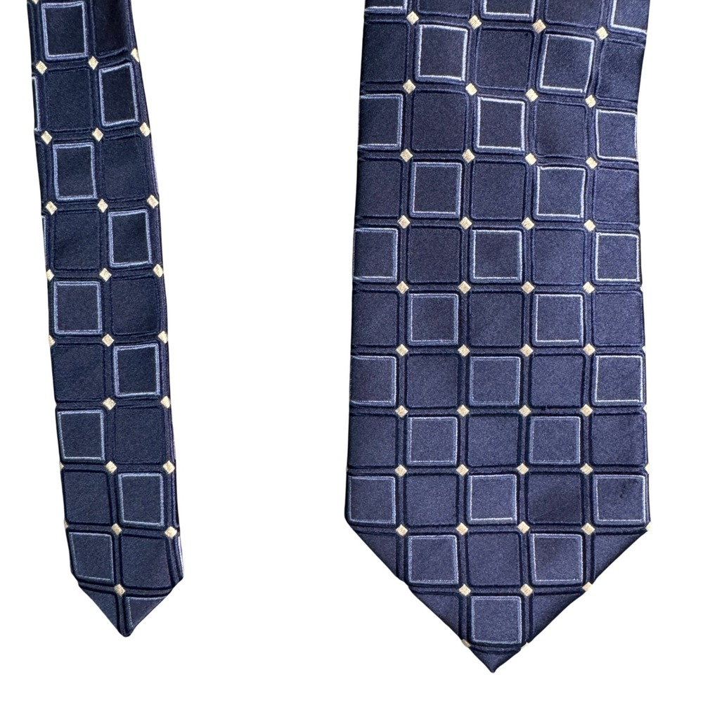 Donald J Trump Signature Collection Navy Blue Geometric Square 100% Silk Tie